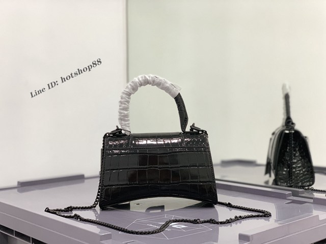 Balenciaga專櫃爆款xs小號手提女包 巴黎世家黑色鱷魚紋Hourglass鏈條沙漏包 fyj1697